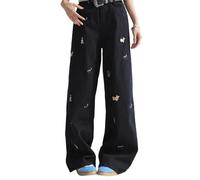 Generisch Weites Bein Jeans Damen High Wiast Bootcut Jeanshose Modisch Schulpfjeans Vielseitige Gerades Bein Denimhose Freizeithose mit Elastischer Bund Lustig Hundestickerei Unisex Jeanshosen