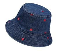 Generisch Wendbarer Cotton Fischerhut Damen, Vintage Washed Denim Bucket Hat mit Gänseblümchen-Muster, UV-Schutz Faltbarer Sonnenhut für ，Strand,