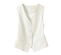 Generisch Weste Damen Elegant Ärmellos Sommer Anzugweste schmale Passform - V-Ausschnitt, Button Up, elegant, für Arbeit, Büro & Business