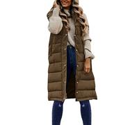 Generisch Weste Damen Lang Steppweste Gefüttert Leichte Warme Daunenweste Ärmellos Teenager Mädchen Fleecejacke Longweste Fleeceweste Casual Wintermantel Freizeit Jacke Mäntel, Khaki, M