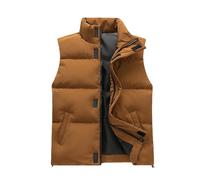 Generisch Weste Herren Outdoor Warm Leichte Steppweste Winter Herbst Wandern Einfarbig Oversize Winterjacke mit Taschen Ärmellos Übergangsweste Laufen Stehkragen Casual Daunenweste,Braun,M