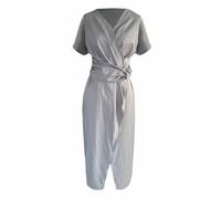 Generisch Wickelkleid Damen Seitlicher Schlitz Reine Farbe Freizeitkleid mit Taillengürtel Körperbetontes Midikleid für Sommer Leichtes Elegantes Wickelkleid