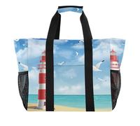 Generisch Wiederverwendbare Einkaufstaschen Sea Beach Leuchtturm Tragetaschen Eco Tote Handtasche Große Wäschetasche Wasserdichte Strandtasche Pooltasche