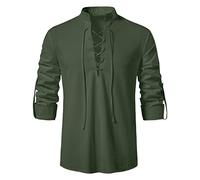 Generisch Wikinger Tshirt Herren, Mittelalter-Hemd Herren Langarm Wikinger Hemd Leinenhemd - Herren Hemd Langarm Sommer Hemd Mit Schnürung Mittelalter Kostüm Renaissance Freizeithemden
