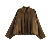 Generisch Wildlederjacke Damen Kurz : Oversized Bomberjacke aus weichem Kunstwildleder mit Fleece-Futter, Streetwear Winterjacke für Herbst Übergangszeit, Kurze Lederjacke im Casual Look