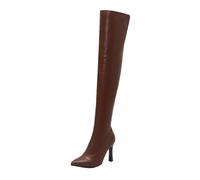 Generisch Winter Damen Plüschgefütterte Overknee-Stiefel mit Halbem Reißverschluss High Heel Schmales Fit Lange Röhrenform für Kalte Tage