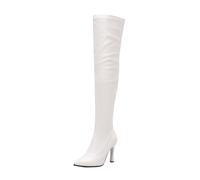 Generisch Winter Damen Plüschgefütterte Overknee-Stiefel mit Halbem Reißverschluss High Heel Schmales Fit Lange Röhrenform für Kalte Tage