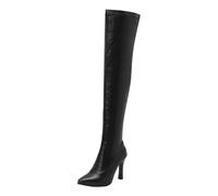 Generisch Winter Damen Plüschgefütterte Overknee-Stiefel mit Halbem Reißverschluss High Heel Schmales Fit Lange Röhrenform für Kalte Tage