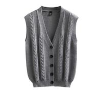 Generisch Winter Einfarbige Gestrickte Pullover Weste Ärmellose Stehkragen Strickjacke Herren Warme Strickweste Casual Business Freizeit (Grey, XXXL)