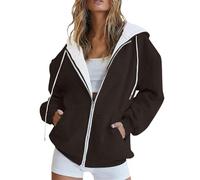 Generisch Winter Jacken Damen Übergangsjacken Damen-Kapuzenpullover Mit Durchgehendem Reißverschluss Langärmelig Mit Kapuze Lässiger Herbstjacke Mantel 2024 Modische Kleidung Damen Coat Schwarz