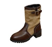 Generisch Winter Lederstiefel Damen Kniehoch Braun Western mit Taschen | Bequeme flache Sommersandalen quadratischer Zehenbereich rutschfeste Laufsohle schnell trocknen gut geeignet für breite Füße