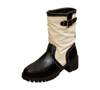 Generisch Winter Lederstiefel Damen Kniehoch Braun Western mit Taschen | Bequeme flache Sommersandalen quadratischer Zehenbereich rutschfeste Laufsohle schnell trocknen gut geeignet für breite Füße