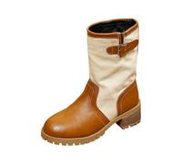 Generisch Winter Lederstiefel Damen Kniehoch Braun Western mit Taschen | Bequeme flache Sommersandalen quadratischer Zehenbereich rutschfeste Laufsohle schnell trocknen gut geeignet für breite Füße