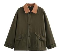 Generisch Winterjacke Damen-Casual gepolsterte Jacke lose Canvas Langarm Jacke (Green, L)