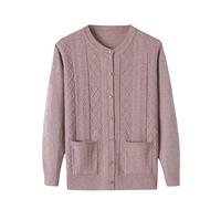 Generisch Winterjacke Damen,Strickpullover für Alte Damen Langärmelig Zopfmuster Grobe Strickjacke Exquisite Kristallknöpfe Oma-Jacke Frühling/Herbst Mutterkleidung Warmer Pullover