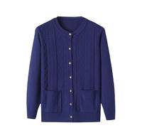 Generisch Winterjacke Damen,Strickpullover für Alte Damen Langärmelig Zopfmuster Grobe Strickjacke Exquisite Kristallknöpfe Oma-Jacke Frühling/Herbst Mutterkleidung Warmer Pullover Marineblau L