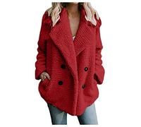 Generisch Winterjacke Damen Warm Teddy Fleecejacke Ladies Oversized Sherpa Coat Jacket Winter Warm Mantel Flauschig Fleece Revers Plüschjacke Elegant Autumn Outwear Wintermantel Cardigan mit Taschen