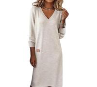 Generisch Winterkleid Damen Elegant Lang Strickkleid Damen Winter V Ausschnitt Pulloverkleid Langarm Warm Strick Kleid Midi Gestreift Frühlingskleid Frauen Gestricktes Herbstkleid Lässig Pullikleid