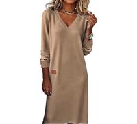 Generisch Winterkleid Damen Elegant Lang Strickkleid Damen Winter V Ausschnitt Pulloverkleid Langarm Warm Strick Kleid Midi Gestreift Frühlingskleid Frauen Gestricktes Herbstkleid Lässig Pullikleid