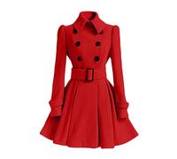 Generisch Wintermantel Damen Lang Elegant Wollmantel Damen Winter Mantel Frauen A-Linie Winterjacke Warm Wintercoat Stehkragen Parka Zweireihiger Winddichter Trenchcoat Mit Gürtel Jacke Outwear