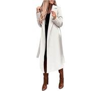 Generisch Wintermantel Damen Lang Elegant Wollmantel Winter Damen-Mäntel Mit Gürtel Winterjacke Warm Trenchcoat Revers Damenmantel Übergang Lange Mantel Frauen Casual Jacke Mantel Schwarz Damen