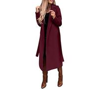 Generisch Wintermantel Damen Lang Mantel Warm Elegant Damen-Mäntel Mit Gürtel Übergangsmantel Einfarbig Revers Wintercoat Jacke Ohne Kapuze Winterjacke Winddicht Wollmantel Reverskragen Langer Winter