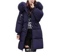 Generisch Wintermantel Damen Winterjacke Lang Puffer Jacke Warm Gefüttert Winterparka Winter Mantel Parka Steppmantel Reißverschluss Daunenmantel mit Kapuze Und Verdicktem Baumwollmantel