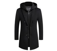 generisch Wintermantel Herren Mantel Loose Fit Lang Wollmantel Business Mantel Mit Stehkragen Herren Winterjacke Mit Abnehmbarer Kapuze Regular Fit Wolljacke Elegante Herrenjacke Trenchcoat Windjacke