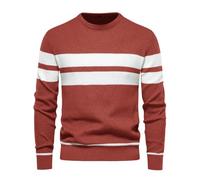 Generisch Winterpullover Herren Pullover Rundhals Gestreifter Kontrast Pullover Männer Basic Strickpullover Freizeitpullover Klassischer Langarmshirt Sweater Slim Fit 2025 (7,XL)