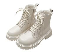 Generisch Winterstiefel Damen Gefüttert Winter Warm Biker Boots Stiefeletten - Gepolsterte Plus Samt Schnürstiefel Rutschfeste Casual Kampfstiefel Wanderstiefel mit Reißverschluss