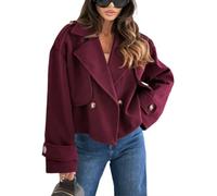 Generisch Wollmantel Damen Kurz Übergangsjacke Wintermantel Warme Langarm Revers Damenmantel Brauner Blazer Damen