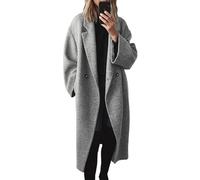 Generisch Wollmantel Damen Lang Wintermantel Damen Mantel Warm Übergangsjacke Elegant Revers Winterjacke Mit Knöpfen Herbst Wolljacke Mit Taschen Frauen Trenchcoat Winter Oversize Damenmantel