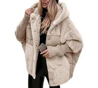 Generisch Women’s Oversized Hooded Patchwork Puffer Coat, Lightweight Warm Padded Down Jacket, Casual Winter Plush Fleece Outerwear (Khaki,3XL)