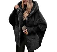 Generisch Women’s Oversized Hooded Patchwork Puffer Coat, Lightweight Warm Padded Down Jacket, Casual Winter Plush Fleece Outerwear (Black,S)