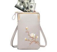 Generisch Women Sling Bag, PU Leather Embroidered Bag, Small Cell Phone Wallet with Adjustable Shoulder Strap, Ideal for Travel, Summer Walks, Running, Gym, Hiking, Passport Holder, Everyday Use