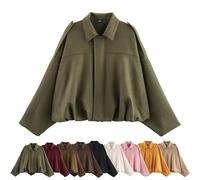 Generisch Women's Casual Lapel Faux Suede Cropped Jacket, Spring Lapel Pilot Coat Y2k Going Out Jackets Outerwear (Army Green,M)