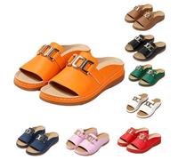 Generisch Women's Orthopedic Roman Wedge Sandals - Arch Support Wide Open Toe Slip-On Summer Slides