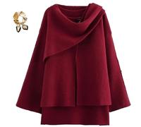 Generisch Women's Oversized Scarf Jacket,Wool Blend Long Sleeve Button Overcoats,Side Split Fall Winter Peacoat Shawl Wraps