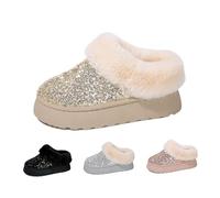 Generisch Women's Platform Glitter Sequin Flat Slippers Fuzzy Fluffy Lined Slippers Warm Winter Snow Boots Indoor Outdoor 2026 New (Gold,43)