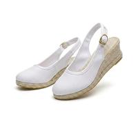 Generisch Women's Platform Wedge Sandals 2026 Canvas Wide Width Sandal Comfortable Round Toe Breathable Slip On Womens Sandal Casual Summer Vacation Walking Shoes (White,35)