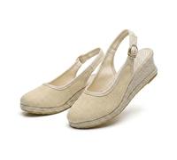 Generisch Women's Platform Wedge Sandals 2026 Canvas Wide Width Sandal Comfortable Round Toe Breathable Slip On Womens Sandal Casual Summer Vacation Walking Shoes (Beige,41)
