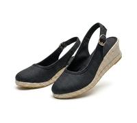 Generisch Women's Platform Wedge Sandals 2026 Canvas Wide Width Sandal Comfortable Round Toe Breathable Slip On Womens Sandal Casual Summer Vacation Walking Shoes (Black,42)