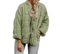 Generisch Women's Quilted Puffer Jacket, Lightweight Oversized Zip-Up Coat with Stand Collar, Casual Winter Outerwear with Pockets，A