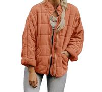 Generisch Women's Quilted Puffer Jacket, Lightweight Oversized Zip-Up Coat with Stand Collar, Casual Winter Outerwear with Pockets，A