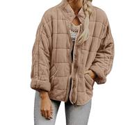 Generisch Women's Quilted Puffer Jacket, Lightweight Oversized Zip-Up Coat with Stand Collar, Casual Winter Outerwear with Pockets，A