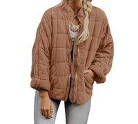 Generisch Women's Quilted Puffer Jacket, Lightweight Oversized Zip-Up Coat with Stand Collar, Casual Winter Outerwear with Pockets，A