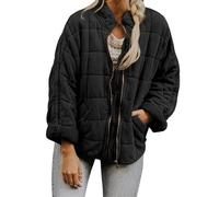 Generisch Women's Quilted Puffer Jacket, Lightweight Oversized Zip-Up Coat with Stand Collar, Casual Winter Outerwear with Pockets，A