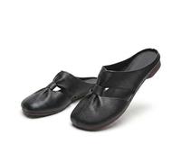 Generisch Women's Soft Sole Knot Mules, Lightweight Round Toe Backless Non-Slip Sandals, Hollow Out Breathable Flats (Black,38)