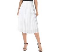 Genfien Damen Chiffon Rock Elastisch Taille Falten Midirock Knielanger Midi Faltenrock Mit Futter