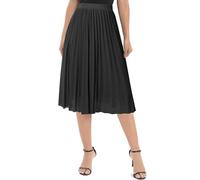 Genfien Damen Chiffon Rock Elastisch Taille Falten Midirock Knielanger Midi Faltenrock Mit Futter
